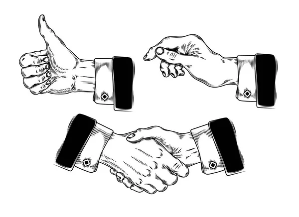 Ensemble d'icônes mains hommes faisant divers gestes — Image vectorielle