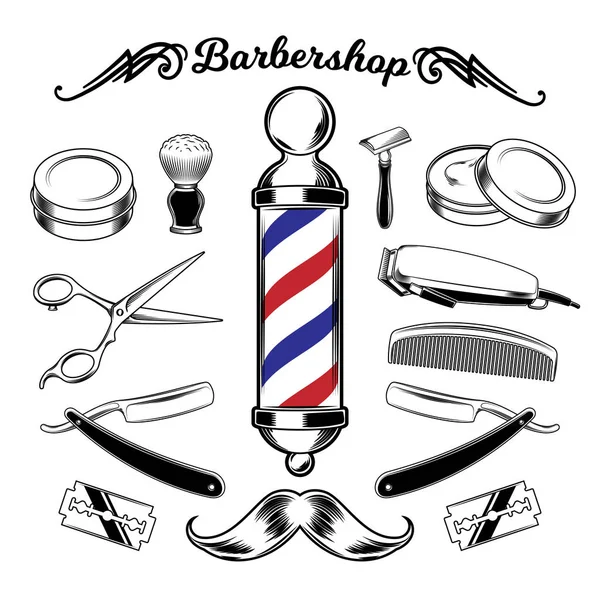 Vector monochrome collection barbershop tools. — Stock Vector