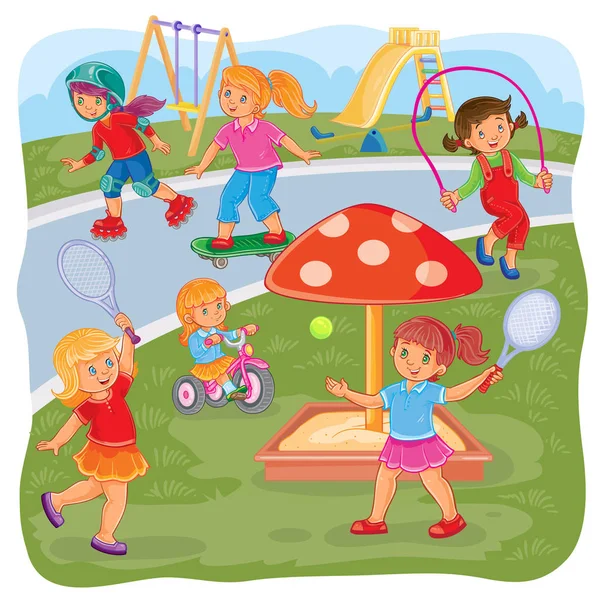 Κορίτσια να παίζουν στην παιδική χαρά — Διανυσματικό Αρχείο
