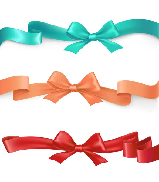 Vector set of satin ribbons with bows in different colors — Stock Vector