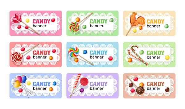 Set of sweet lollipop vector banners. — Stock Vector