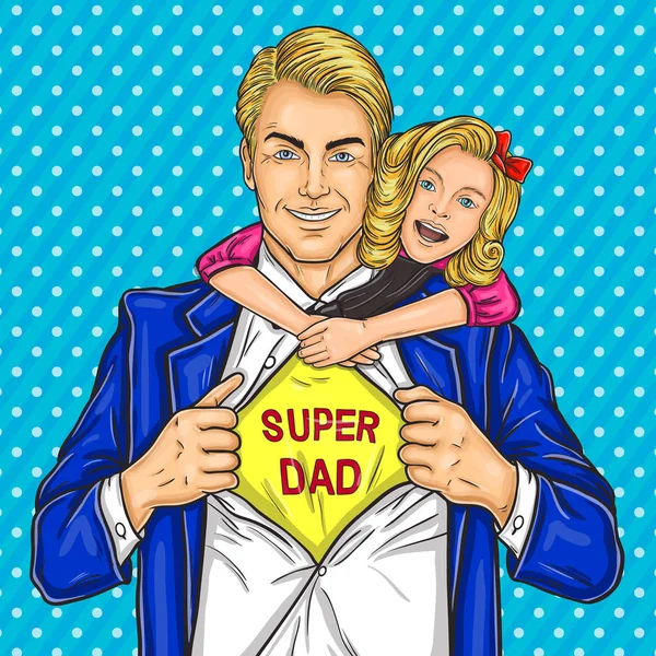 Super dad and his beloved daughter — Stock Vector