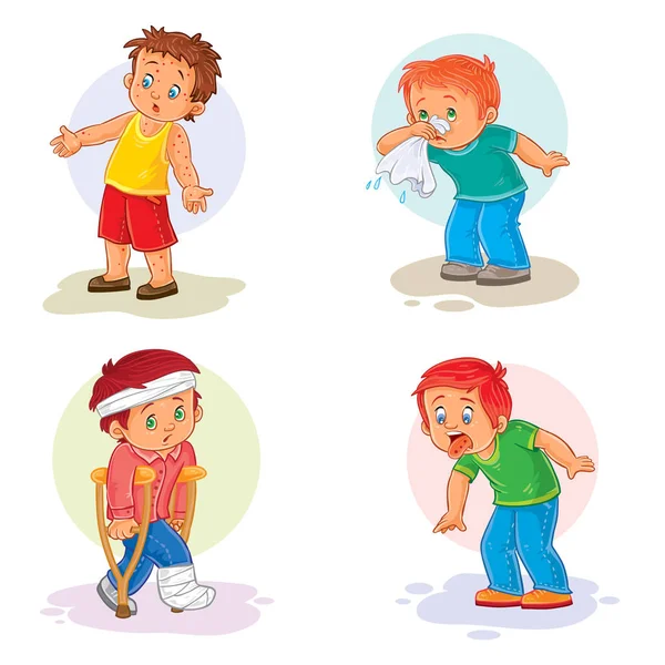 Establecer iconos niño enfermo — Vector de stock