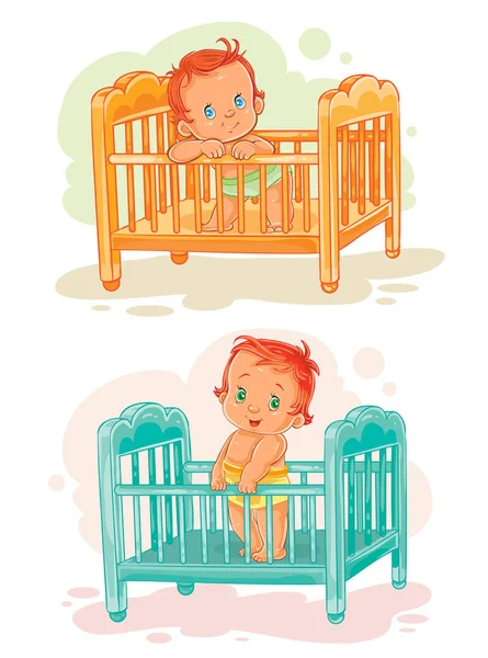 Conjunto de ilustrações bebês estão em suas camas — Vetor de Stock