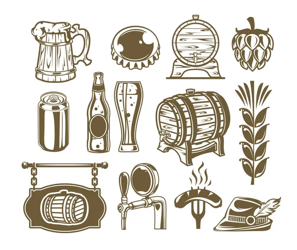 Collection retro icons of beer isolated on white. — Stock Vector