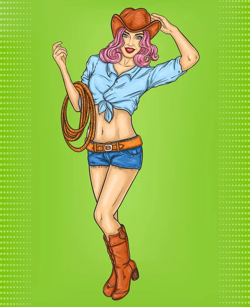 Pop art pin up ilustración de una chica de rodeo — Archivo Imágenes Vectoriales