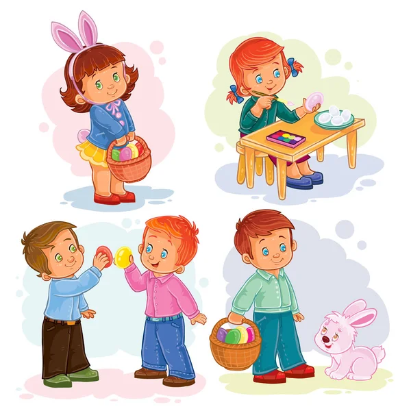 Set clip art illustrations with young children on Easter theme — Stock Vector