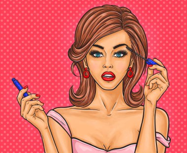 Pop art güzel genç kadın geçerlidir maskara