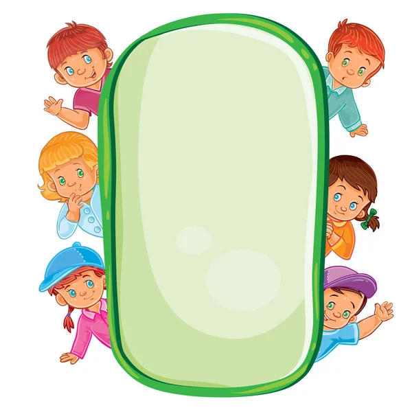 Plakat mit kleinen Kindern, Blick aus dem Rahmen — Stockvektor