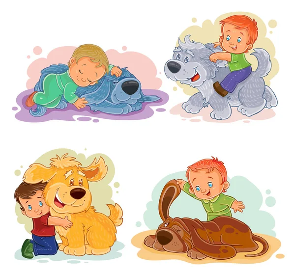 Clip Art Illustrationen von kleinen Jungen und ihren Hunden — Stockvektor