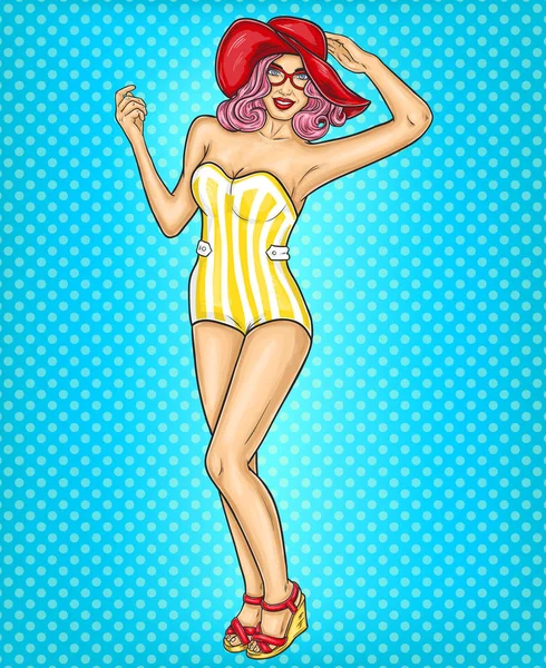 Wektor sztuki pop sexy dziewczyna w kostiumie kąpielowym — Wektor stockowy
