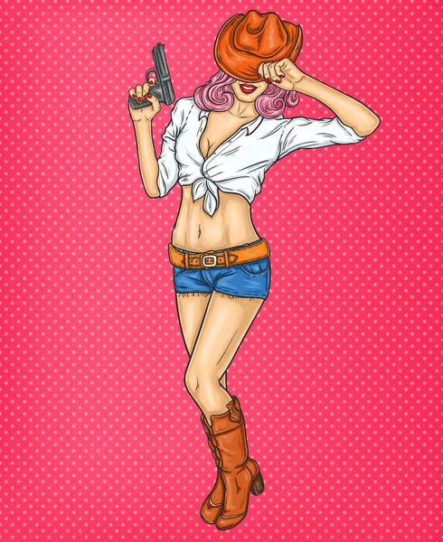 Pop art pin up illustrazione di una ragazza rodeo — Vettoriale Stock