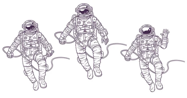Serie di illustrazioni vettoriali cosmonauti — Vettoriale Stock