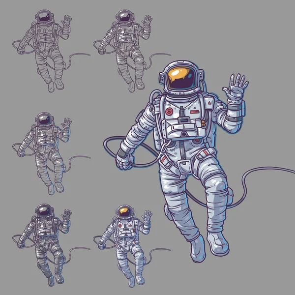 Conjunto vetorial de ilustrações cosmonautas —  Vetores de Stock