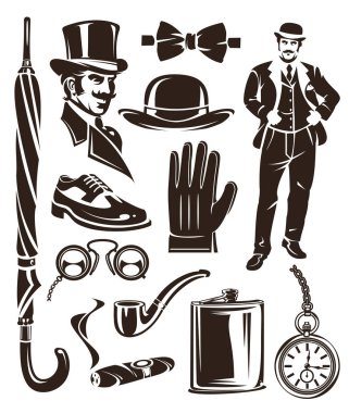 Set of vintage gentleman emblems, labels. clipart