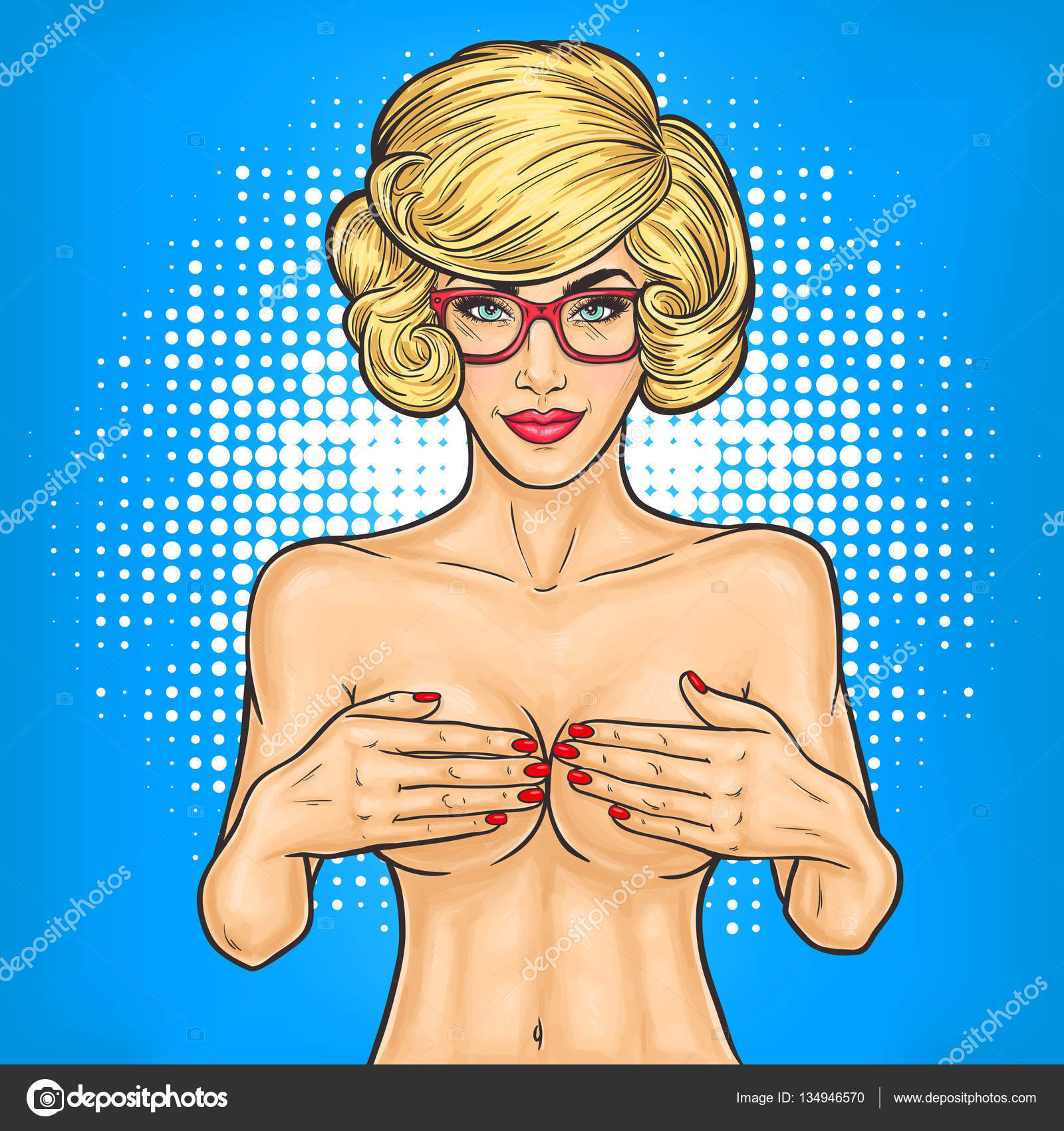 Pop art nude woman covers breasts with her hands Stock Vector by  ©vectorpocket 134946570