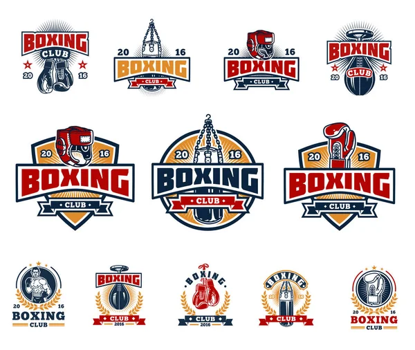 Set boxing badges, stickers isolated on white. — Stock Vector