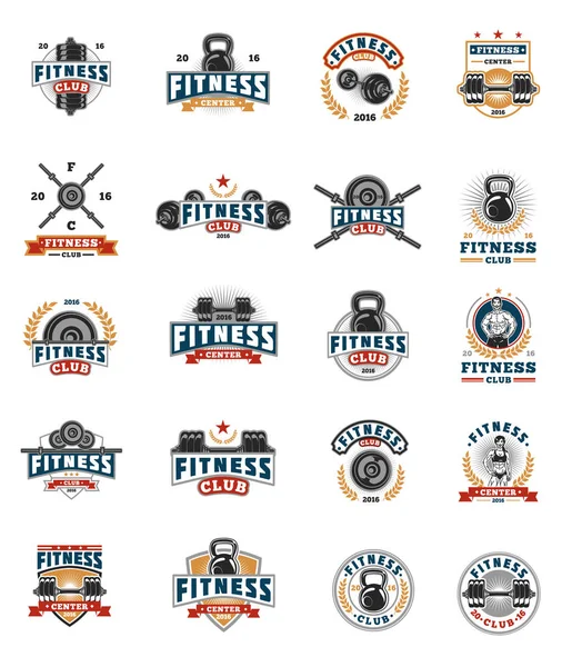 Set bodybuilding badges, stickers isolated on white. — Stock Vector