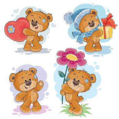 Set vector clip art illustrations of teddy bears clipart