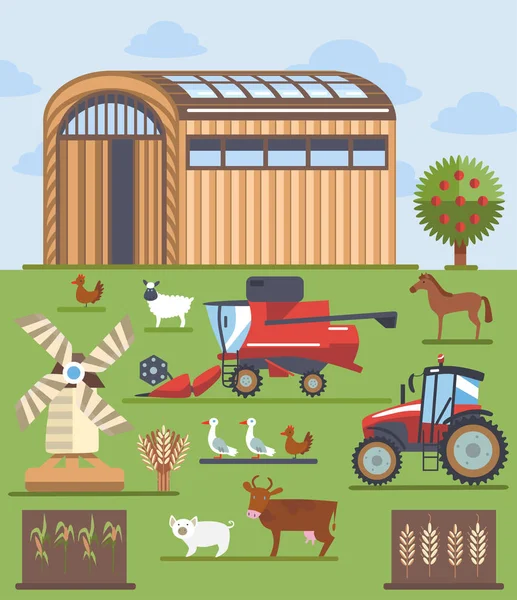 Установить плоские иконки на тему сельского хозяйства и сельского хозяйства — стоковый вектор