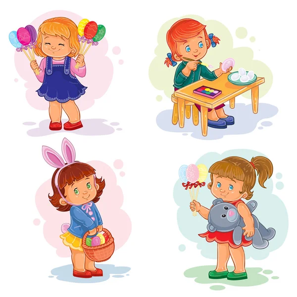 Set gambar clip art dengan anak-anak muda pada tema Paskah - Stok Vektor