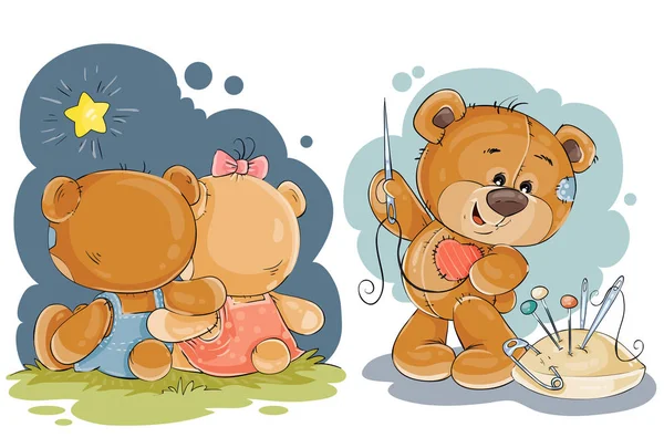 Кліп-арт ілюстрація для вітальної листівки з плюшевими ведмедями — стоковий вектор