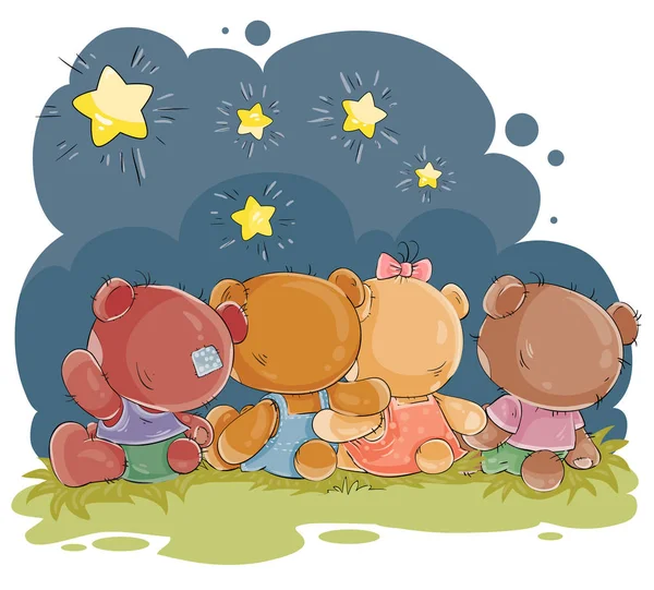 Ilustración de arte clip para tarjeta de felicitación con osos de peluche — Archivo Imágenes Vectoriales