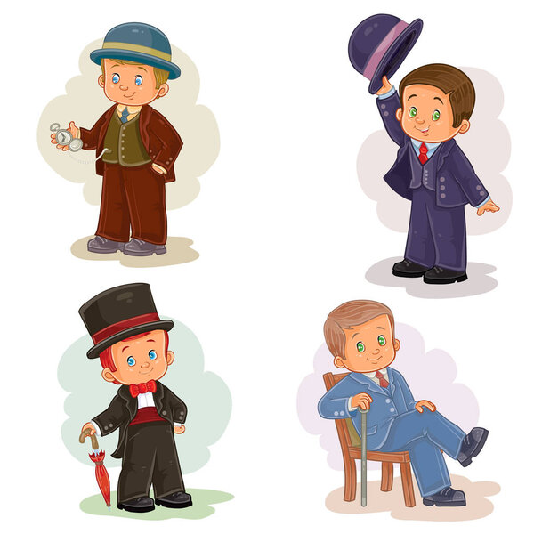 Set clip art illustrations with young children in historical costumes