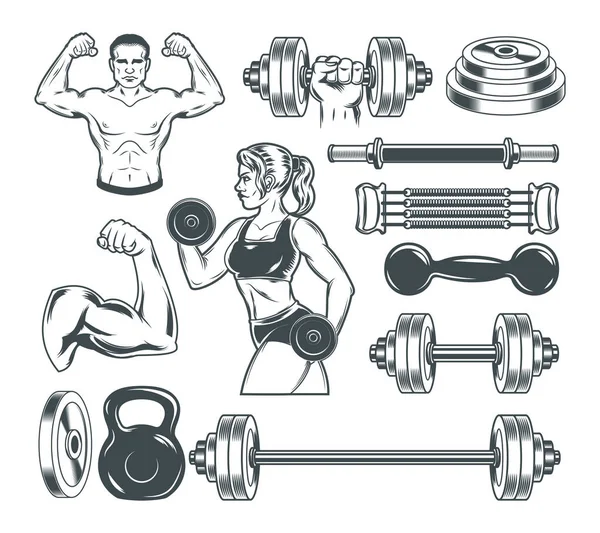 Set icons for bodybuilding isolated on white. — Stock Vector