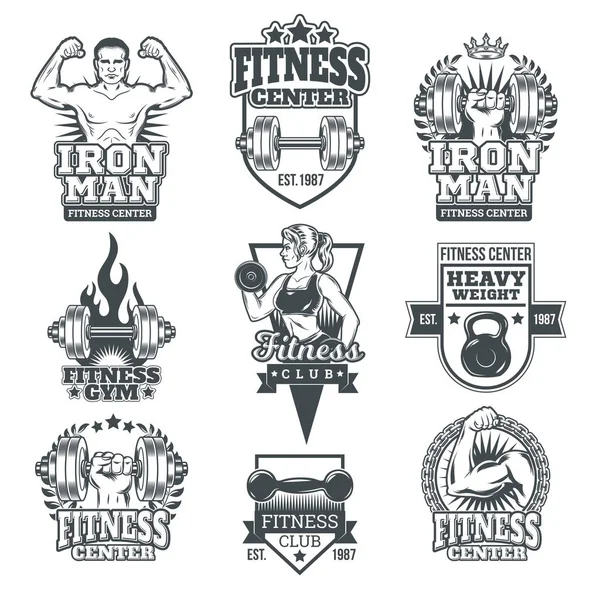 Set bodybuilding badges, stickers isolated on white. — Stock Vector