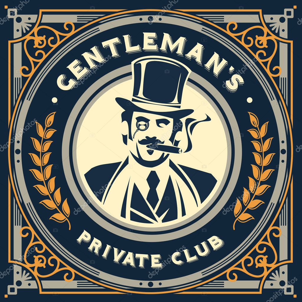Vector vintage gentleman emblem, label, signage and sticker