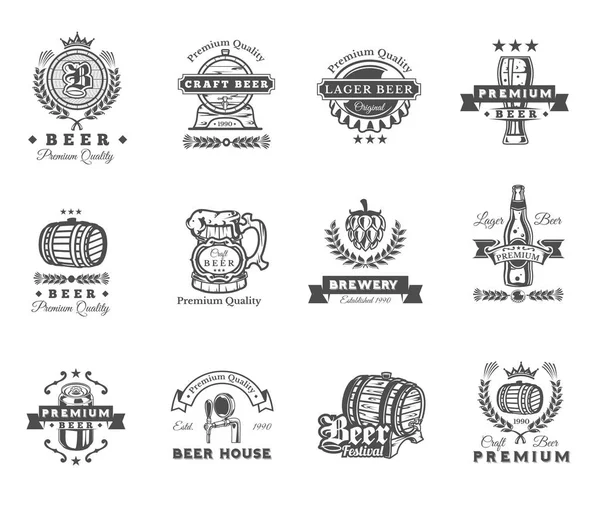 Colección de emblemas de cerveza retro, insignias, pegatinas — Archivo Imágenes Vectoriales