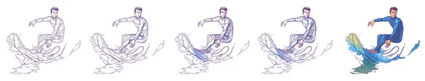 Set illustrazione vettoriale di un surfista — Vettoriale Stock
