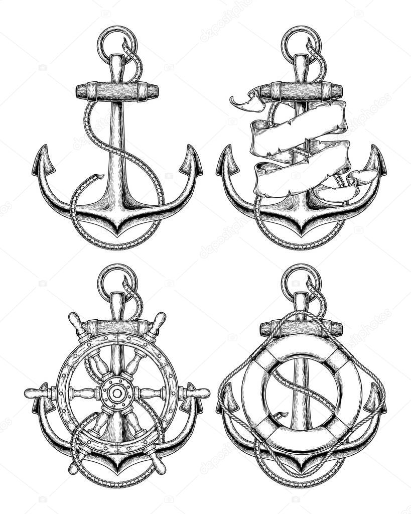 Vector illustration nautical anchor. Object and black