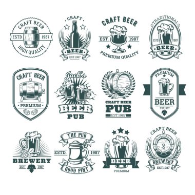 Retro bira amblem, rozetleri, çıkartma koleksiyonu