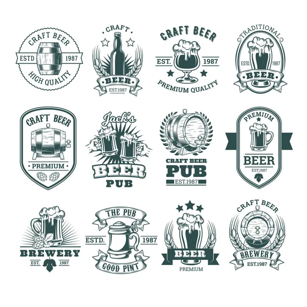 Collectie van retro bier emblemen, badges, stickers — Stockvector