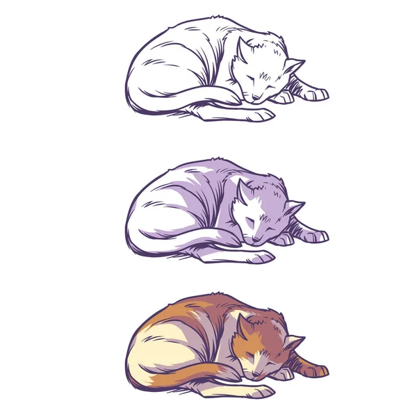 Sketch gato durmiendo acurrucado — Vector de stock