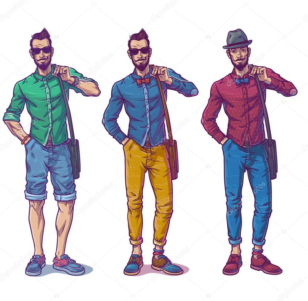 Set vector illustrations of a fashionable guy