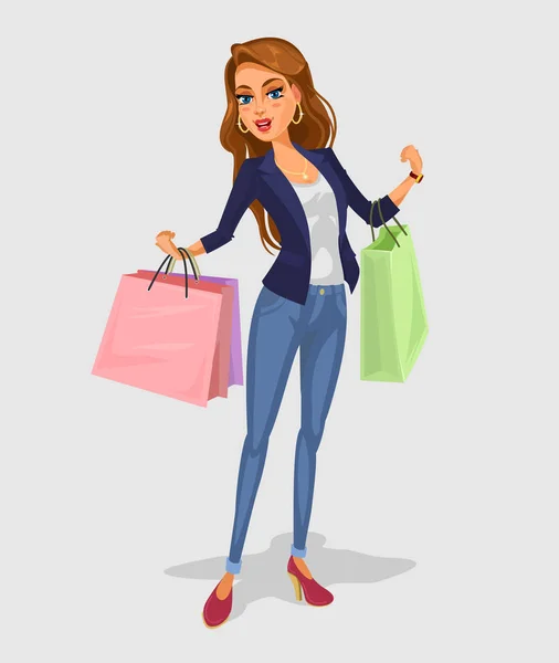 Smiling girl-shopper illustration — Stock Photo, Image