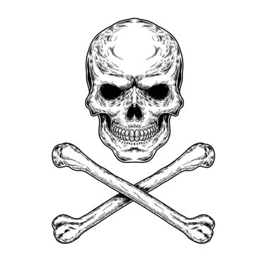 bir kafatası ve kemiklerin çizimi