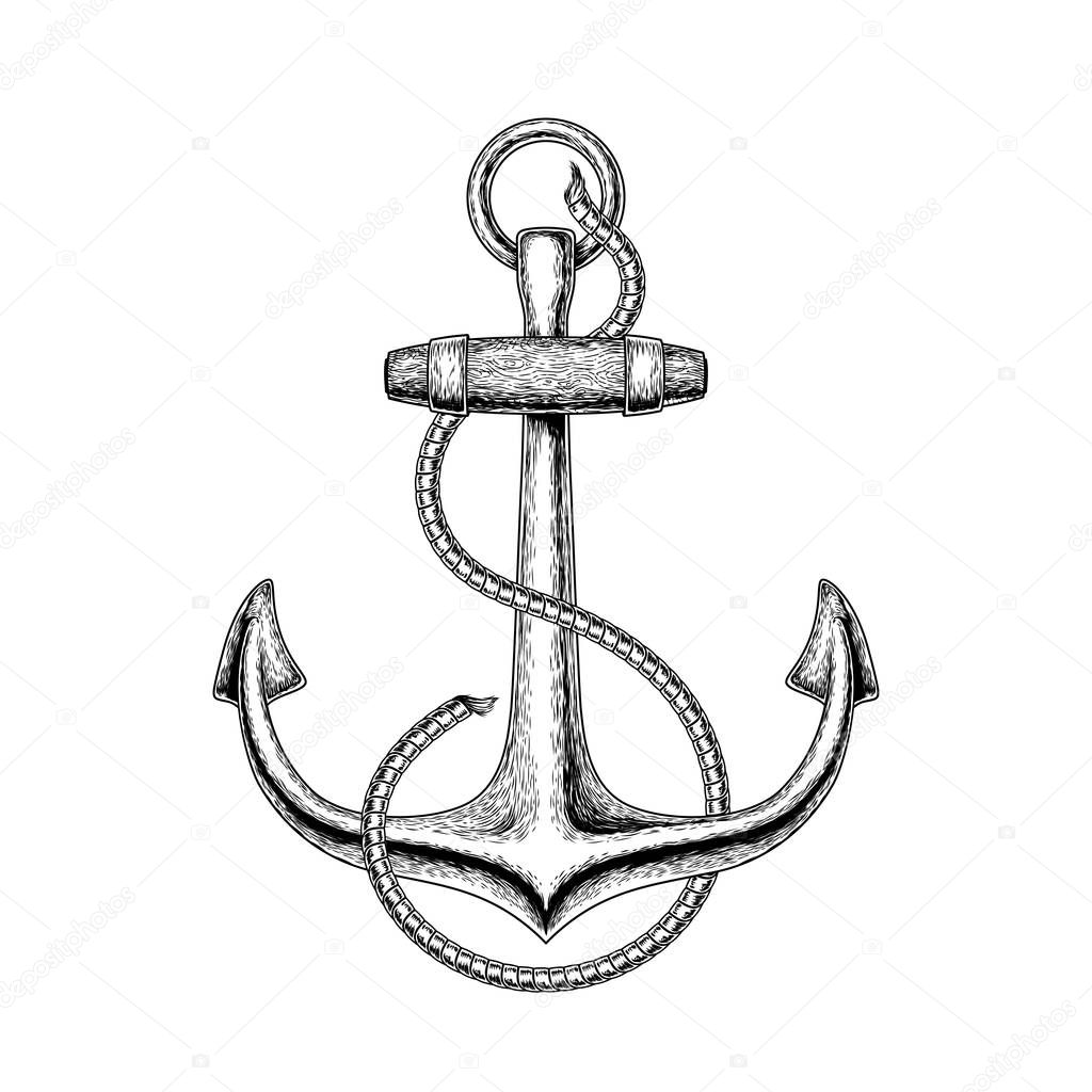Illustration of a nautical anchor, engraving illustration