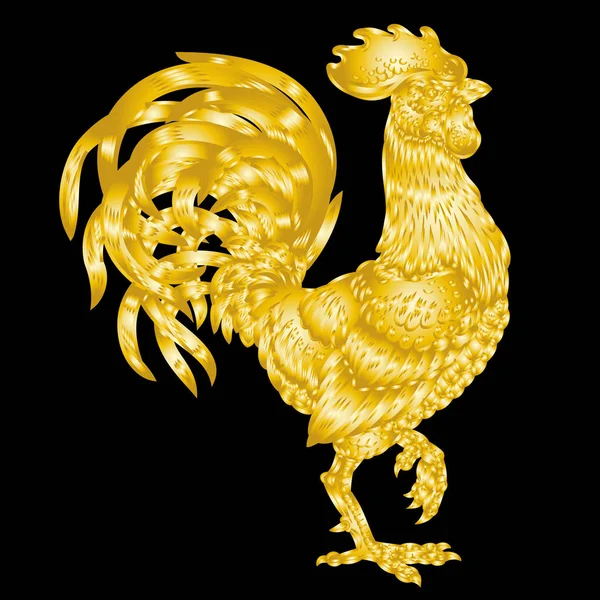 Vektor illustration golden rooster på svart bakgrund — Stock vektor