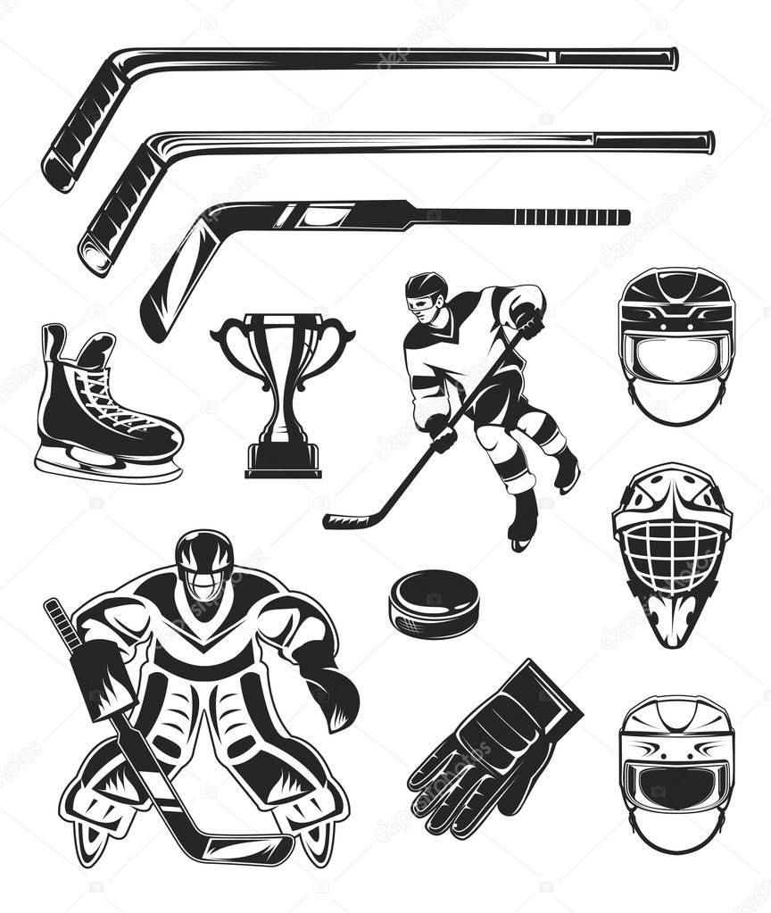 Vector set of black hockey icon