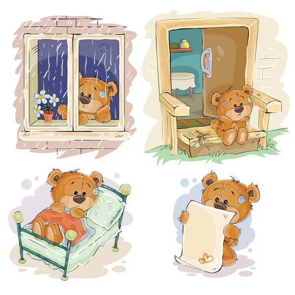 Instellen van vector clip art illustraties van verveeld teddy beren. — Stockvector