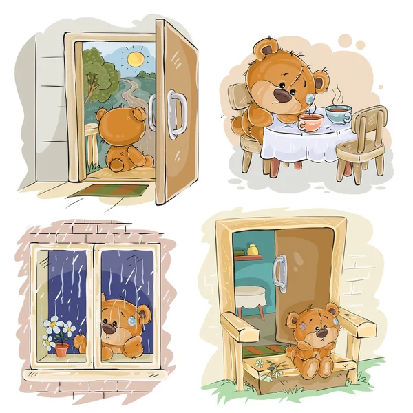 Conjunto de clipe vetorial ilustrações de arte de ursinhos entediados . —  Vetores de Stock