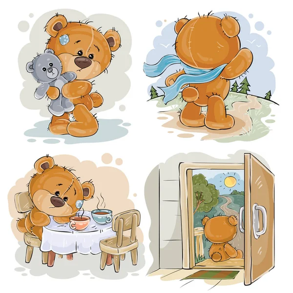 Set Vektor Clip Art Illustrationen von gelangweilten Teddybären. — Stockvektor