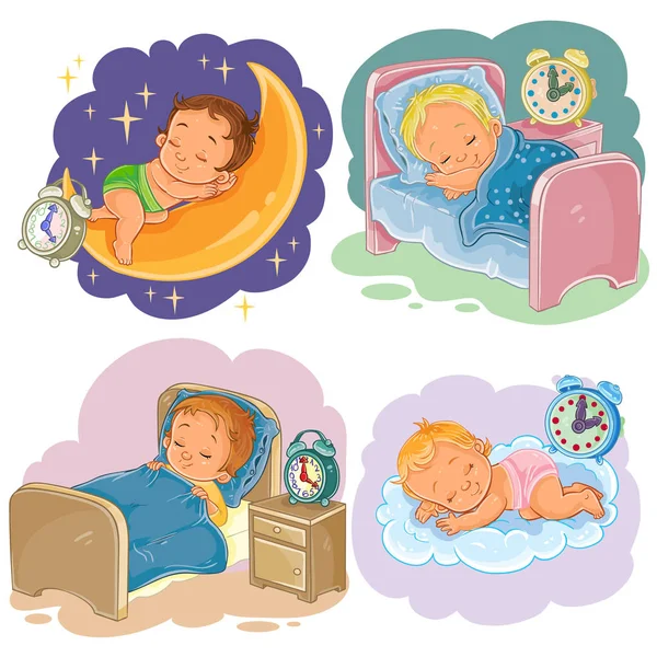 Set illustrazione bambini sonno — Vettoriale Stock