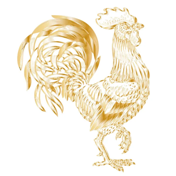 Vector illustration golden rooster on white background — Stock Vector