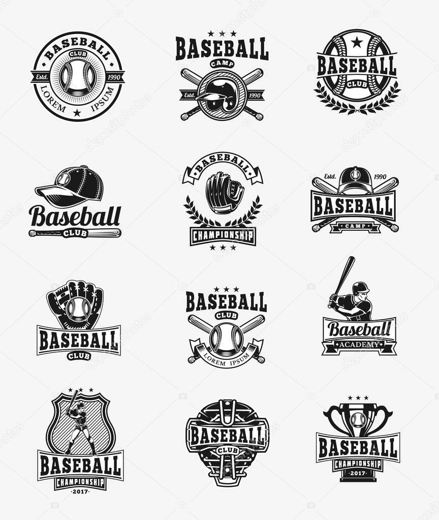 Vector set of colored baseball badges, stickers, emblems isolated on white