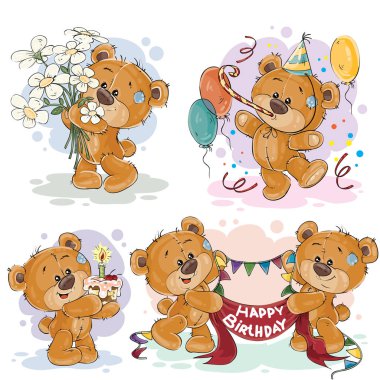 Clip art illustrations of teddy bear wishes you a happy birthday clipart